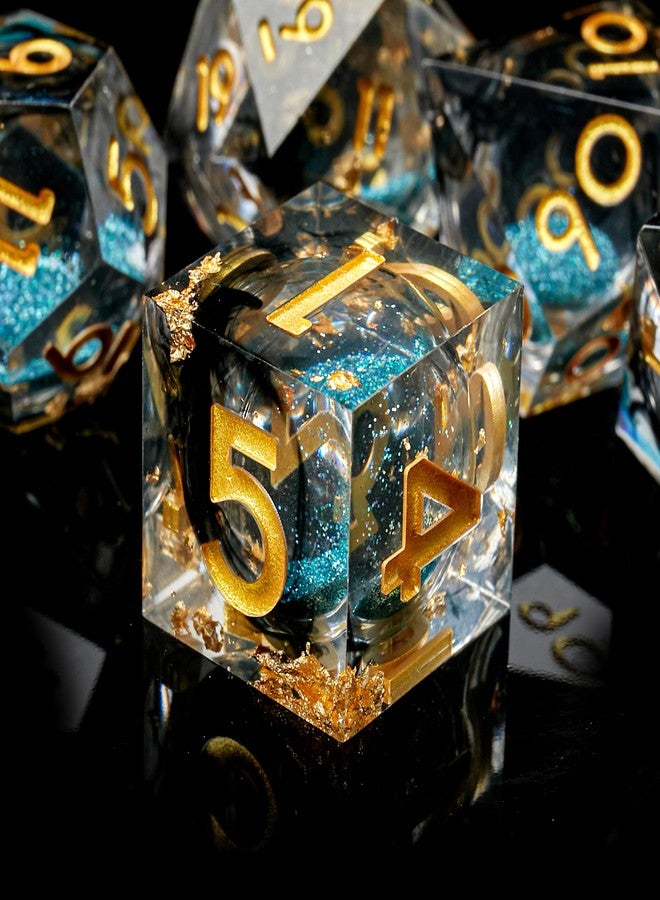FugaCity DND Dice Set,Liquid Core Handmade Sharp Edge 7 Piece Resin Dice-Dungeons and Dragons Polyhedral Dice Set, D&D Dice Set with Gift Dice Case for RPG MTG Table Games （ - Image 3